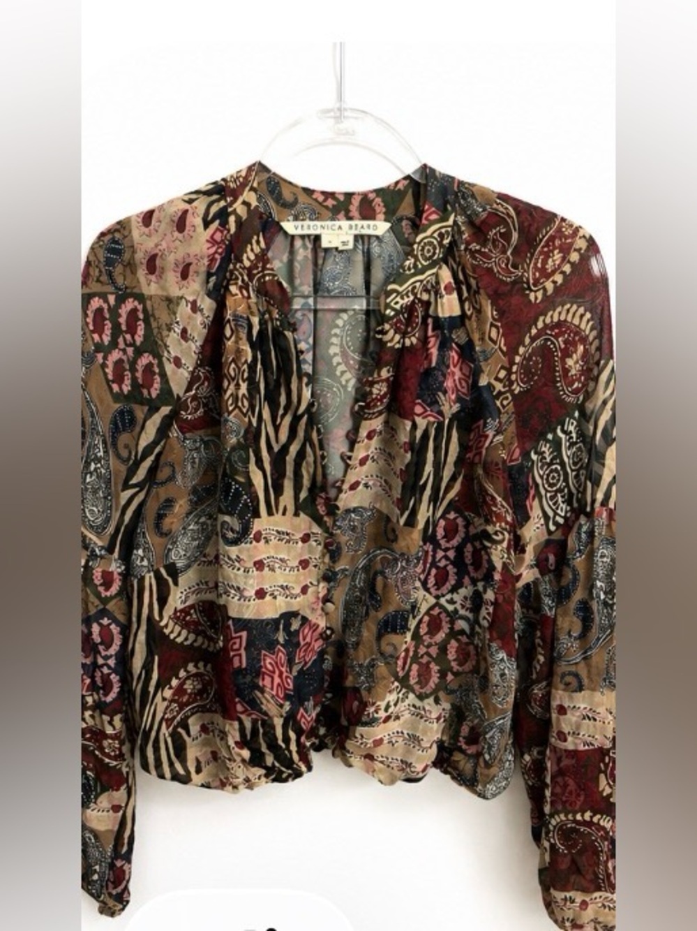 Veronica Beard 100% Silk Patchwork Paisley Blouse Size 4 - Picture 3 of 5